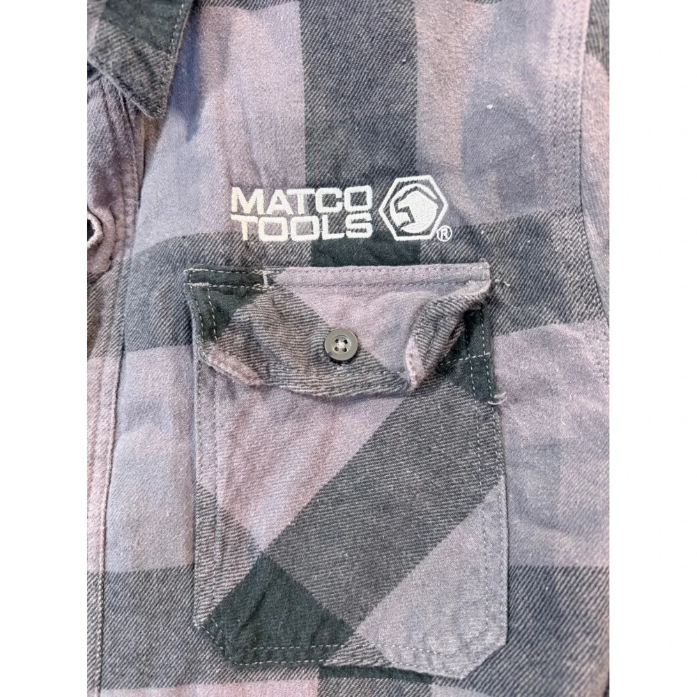 Berne Matco Tools Quilted Lined Flannel Shirt Jacket Grey Black Plaid Mens L